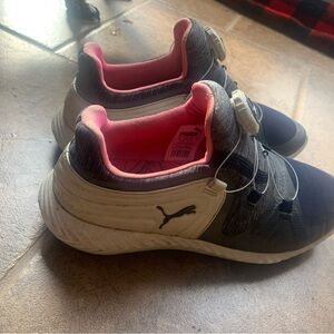 Puma Blue and Pink Golf Shoes, used condition small hole in fabric on heels.